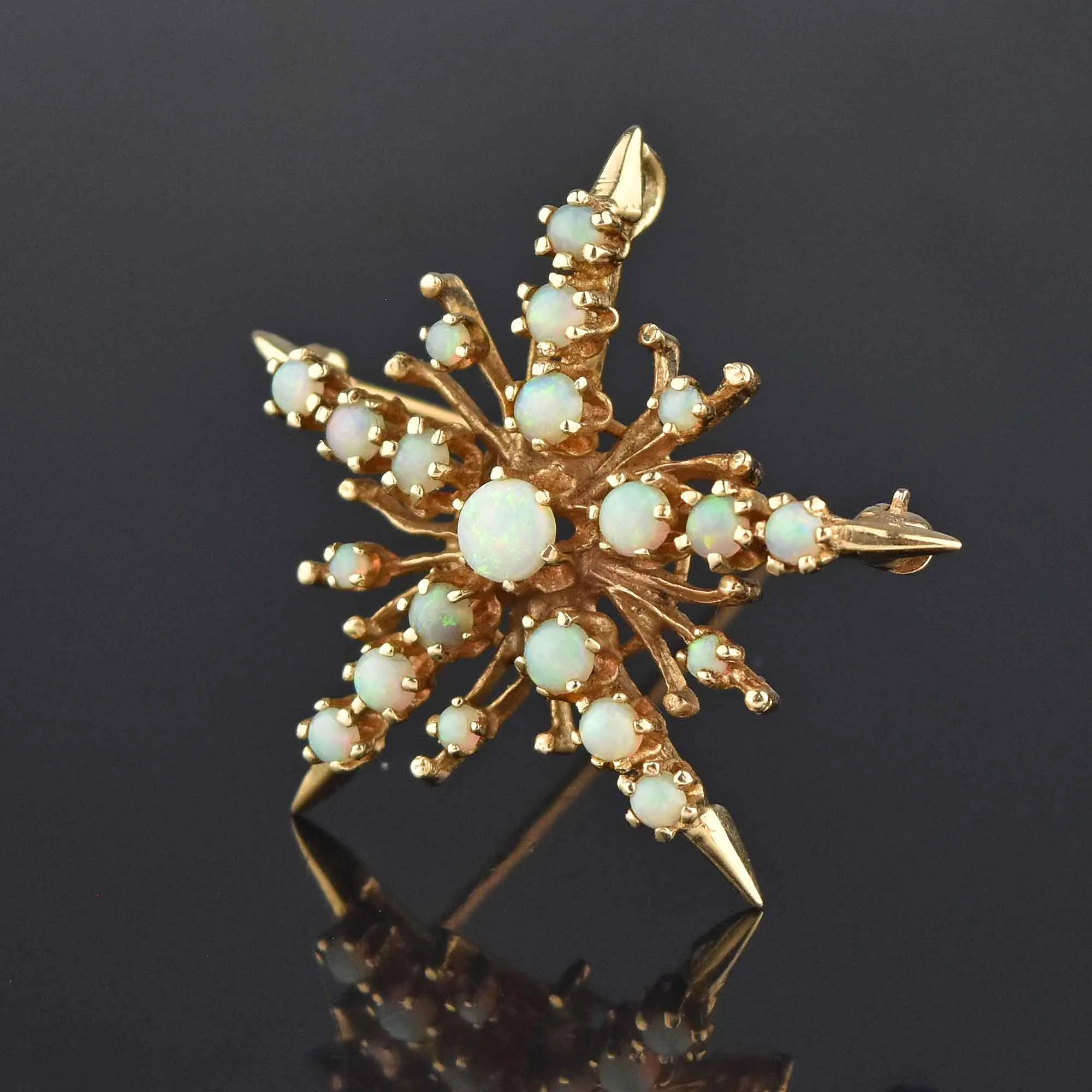 Retro 14K Gold Opal Starburst Brooch Pendant