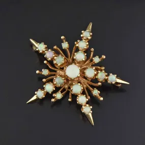 Retro 14K Gold Opal Starburst Brooch Pendant