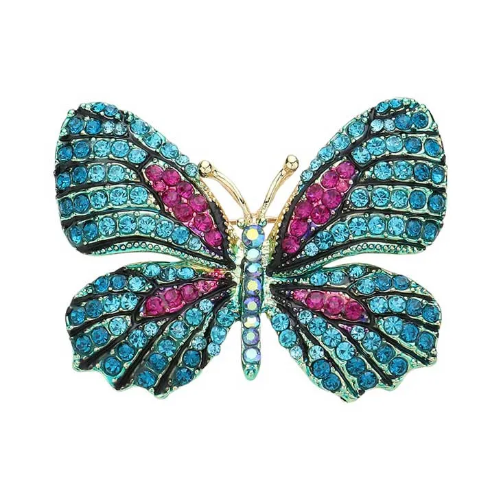 Rhinestone Pave Butterfly Pin Brooch