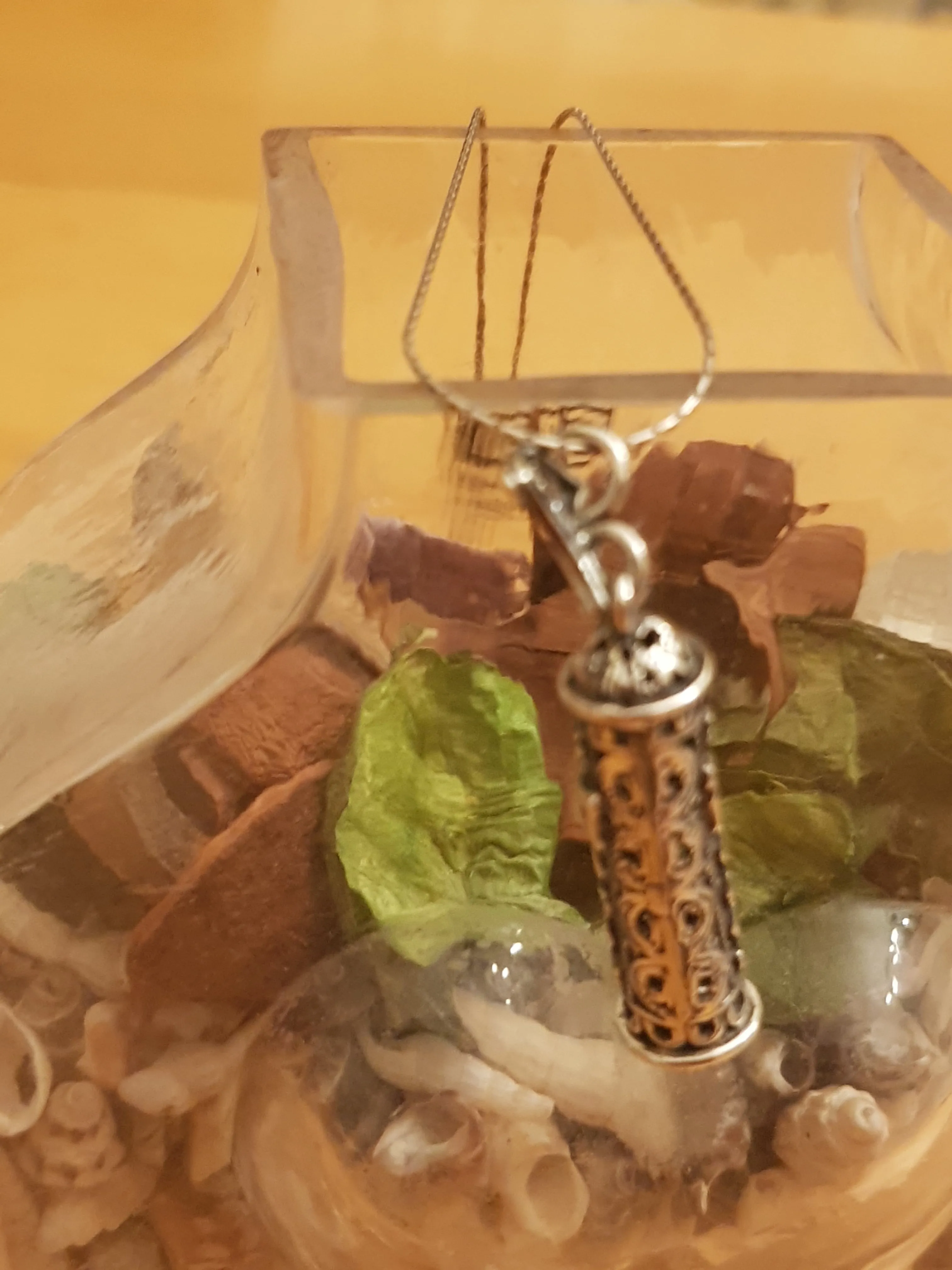 Sterling Silver Mezuzah Necklace, Filigree Chai Pendant Necklace