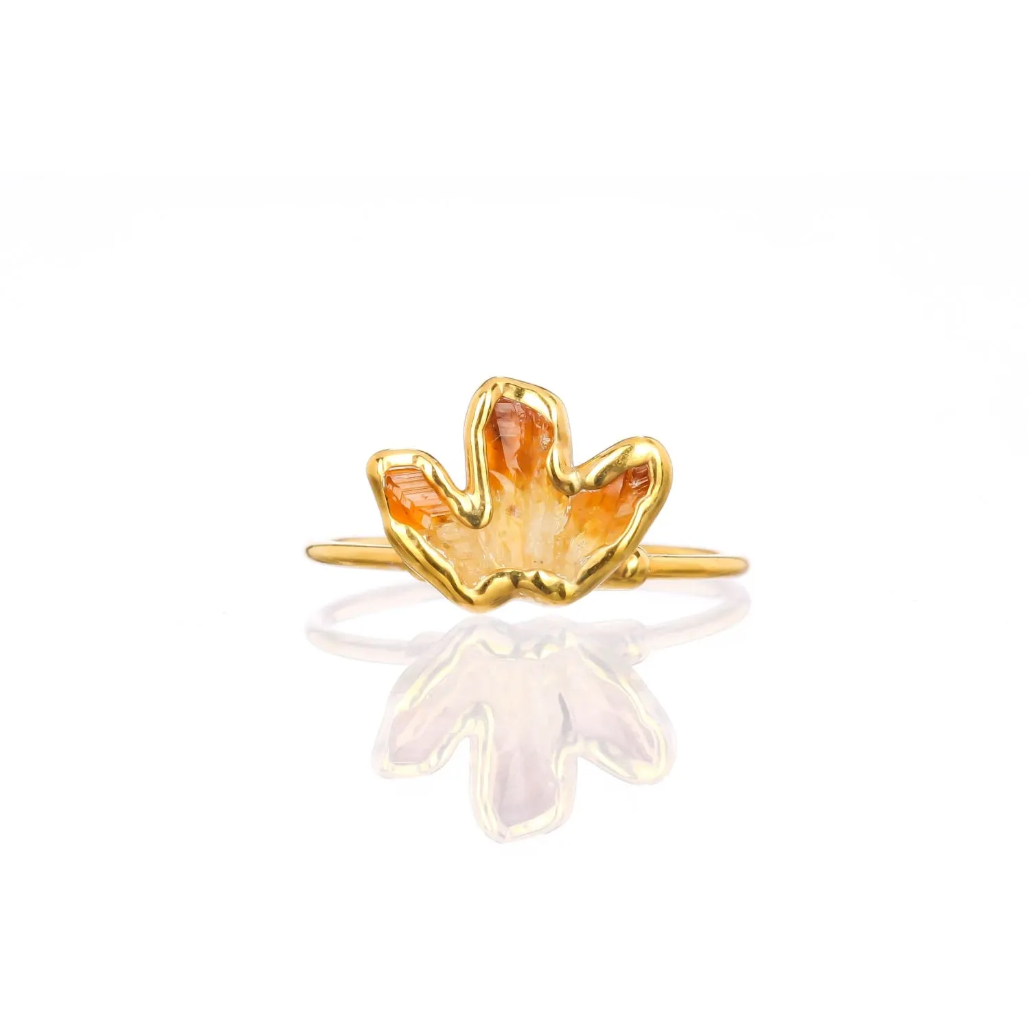 Triple Raw Citrine Fan Ring, Gold Ring, Citrine Ring,