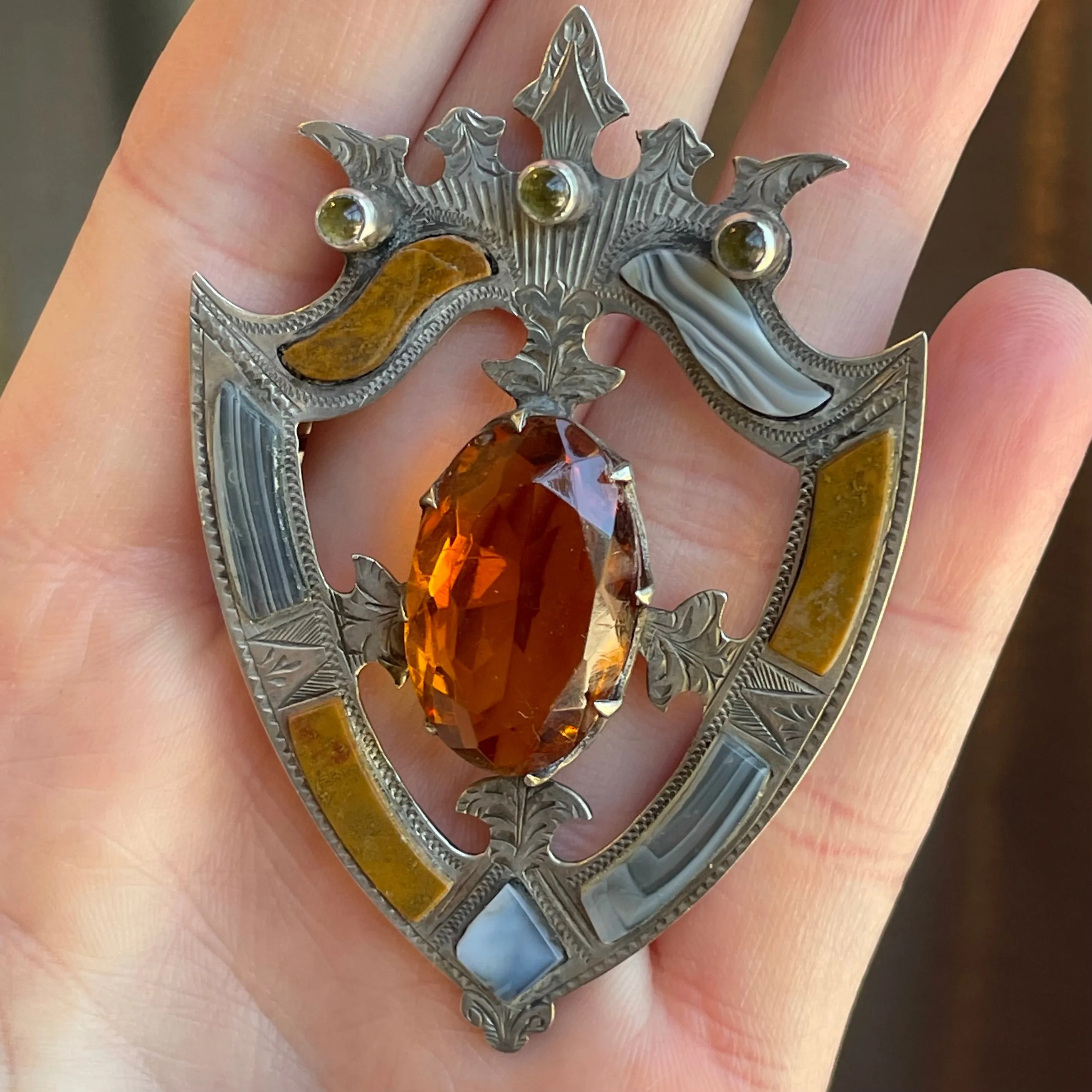 Victorian Silver Scottish Agate Luckenbooth Brooch