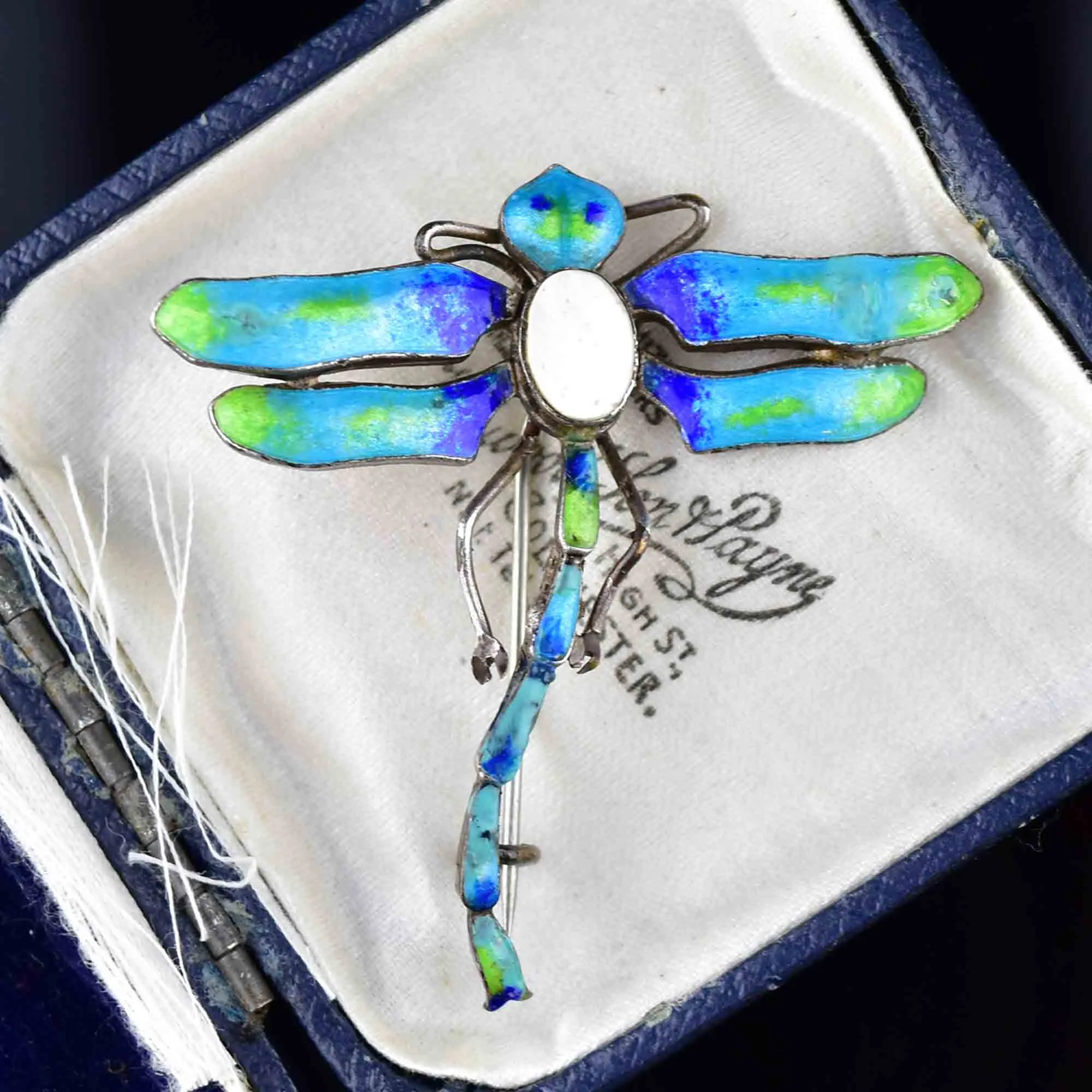 Vintage Art Nouveau Enamel Dragonfly Brooch