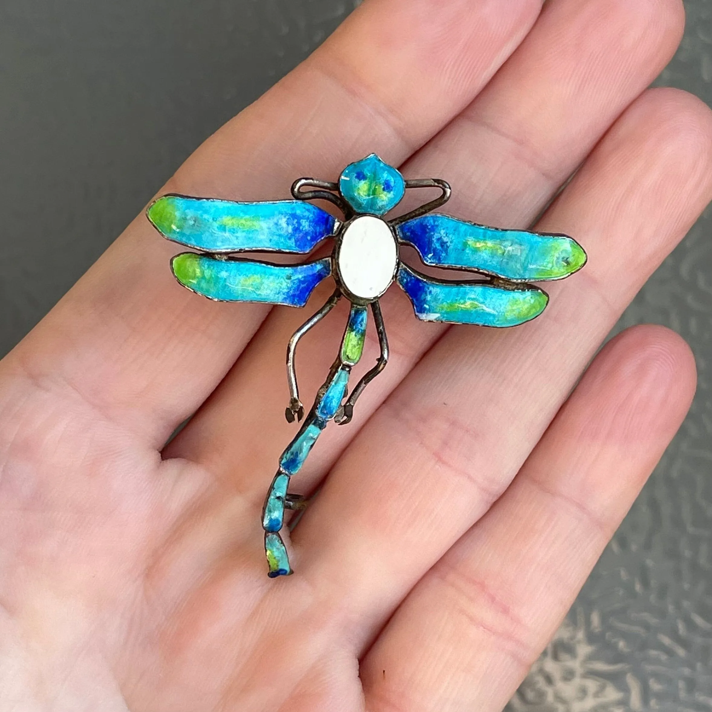 Vintage Art Nouveau Enamel Dragonfly Brooch