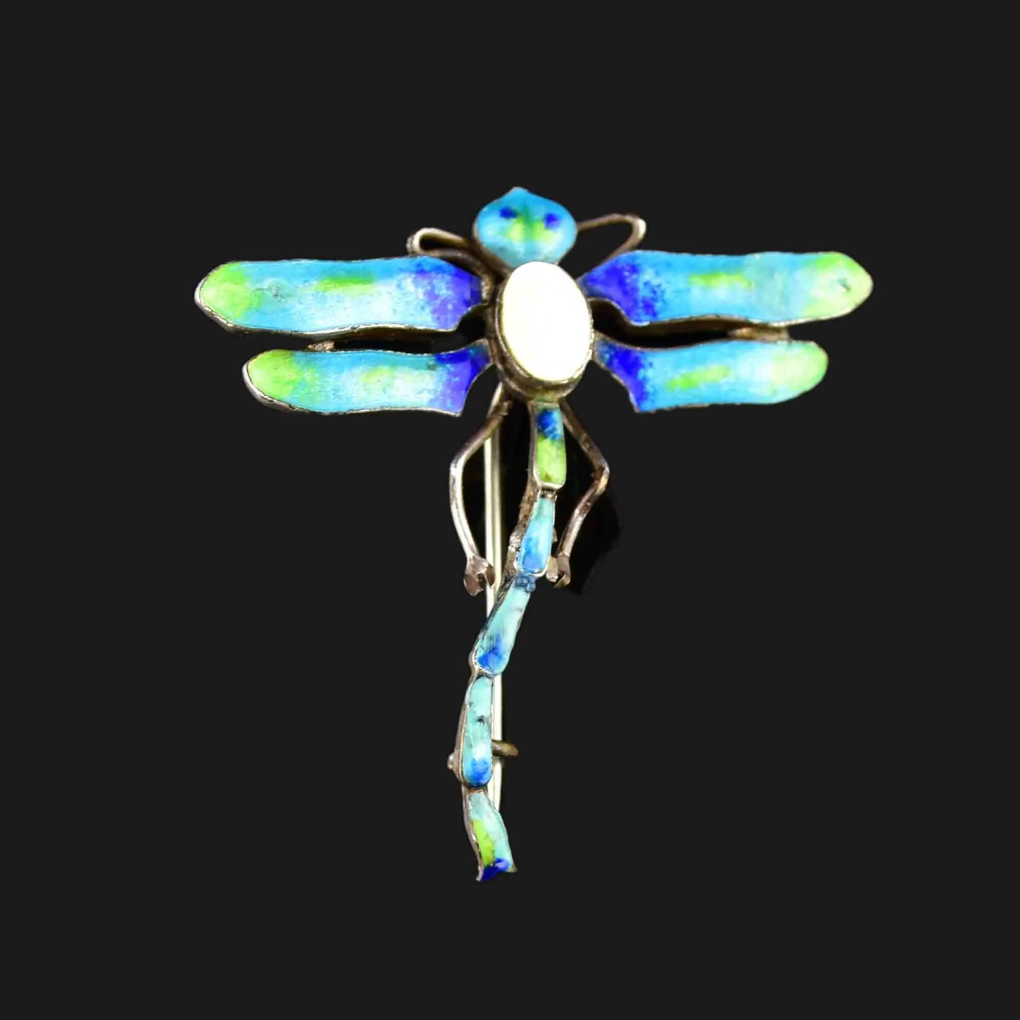 Vintage Art Nouveau Enamel Dragonfly Brooch