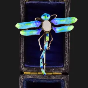 Vintage Art Nouveau Enamel Dragonfly Brooch