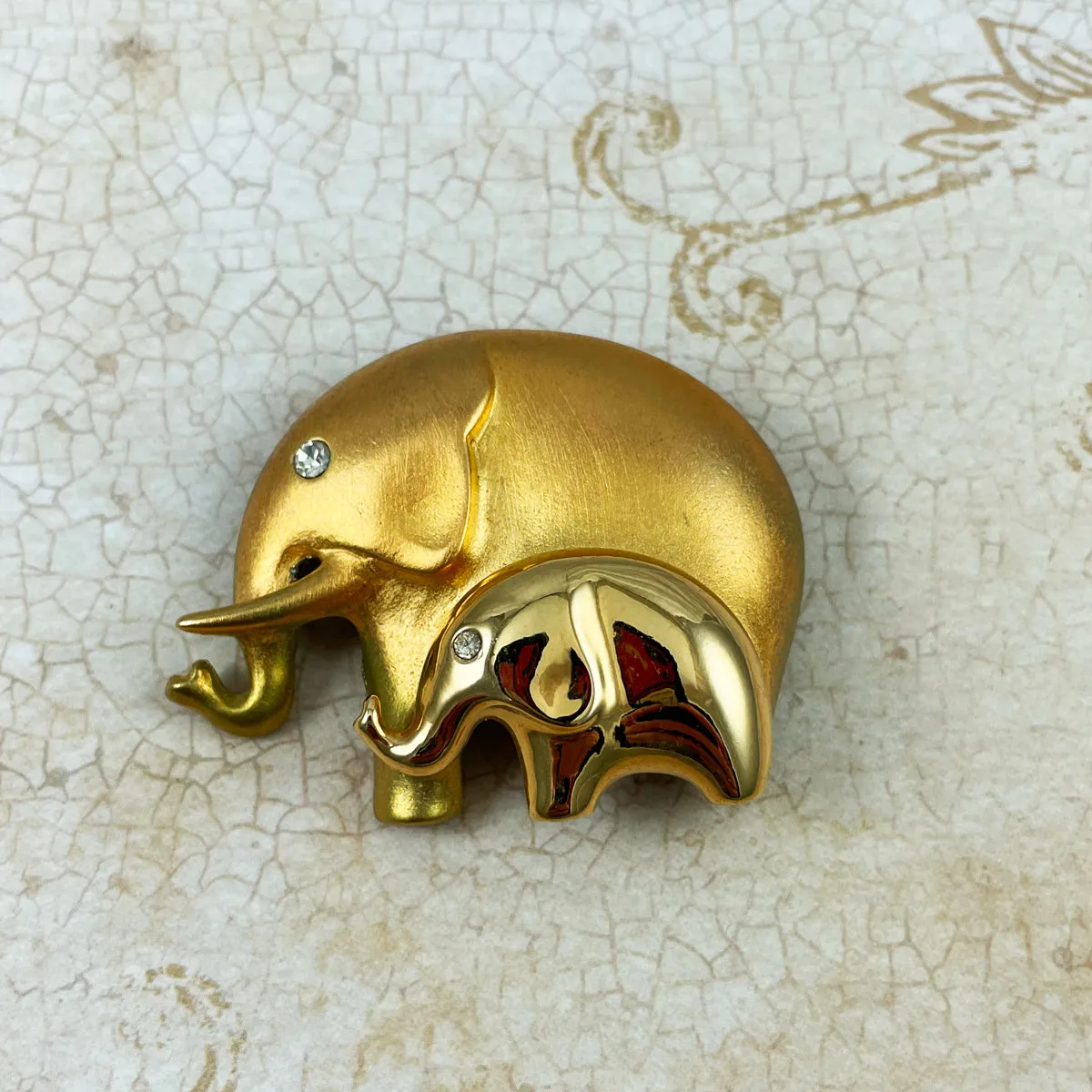 Vintage Mother & Baby Elephant Brooch