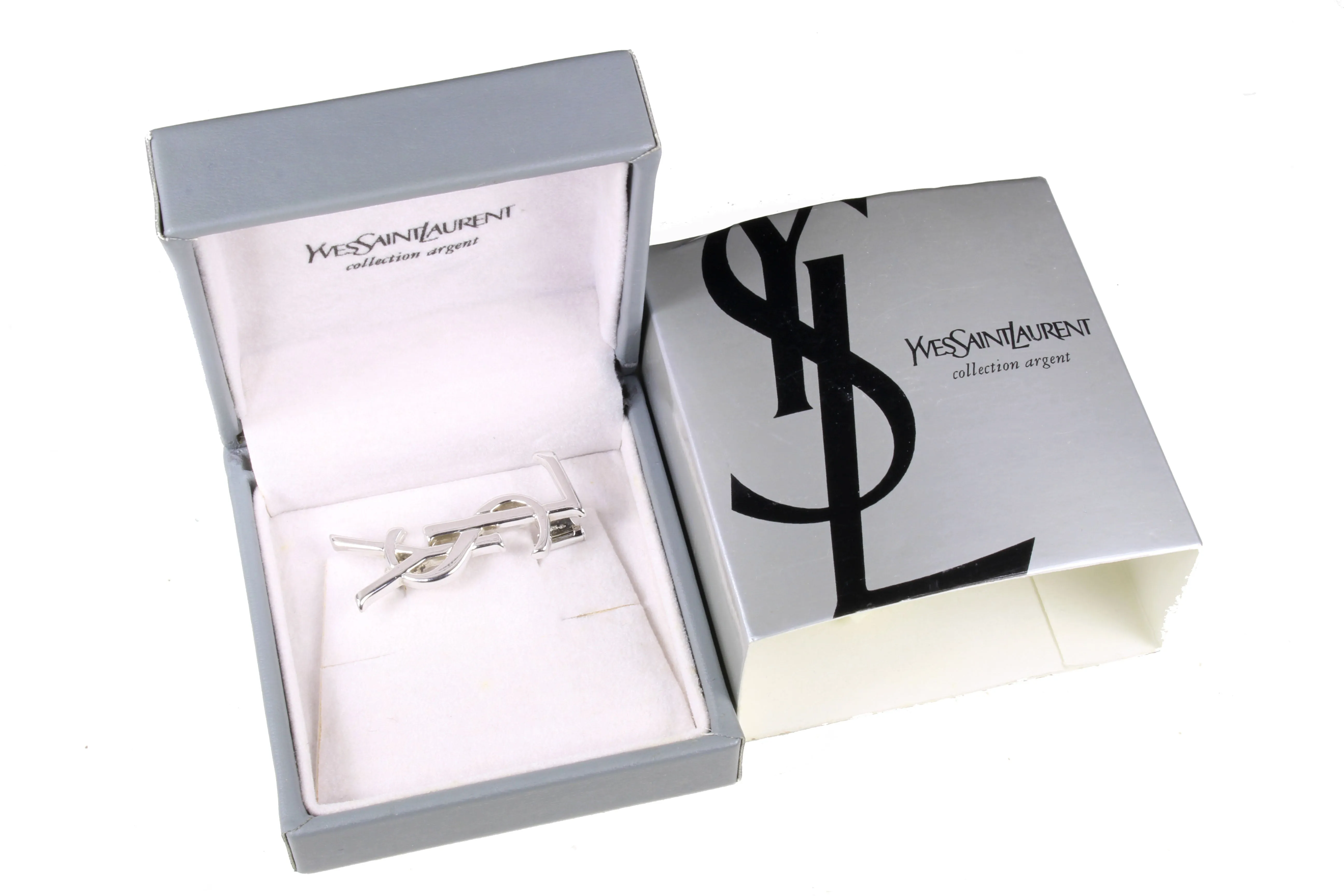 YVES SAINT LAURENT Logo silver brooch